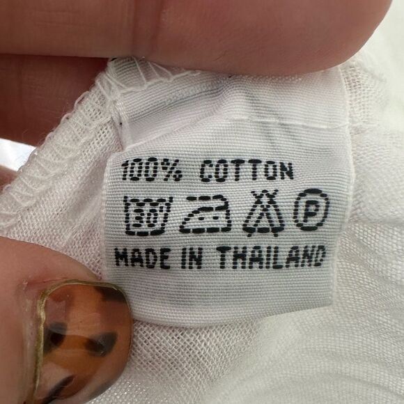 Siganka Maui Hawaii 100% Cotton Bohemian White Floral Embellished Sheer Dress M - Picture 6 of 6